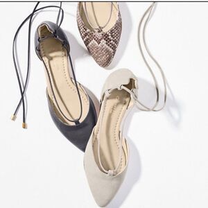 Garnet hill suede leather up Italian made flats lace up strappy